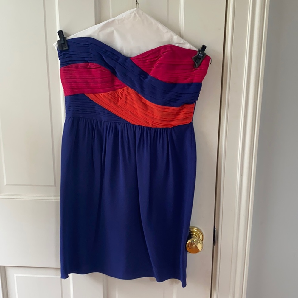Shoshanna Mini Navy Dress with Orange & Fuschia Bodice